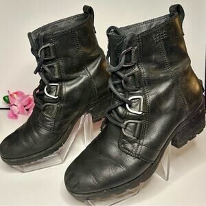 Sorel Cate Lace Waterproof Booties Women’s 7.5 Black Leather